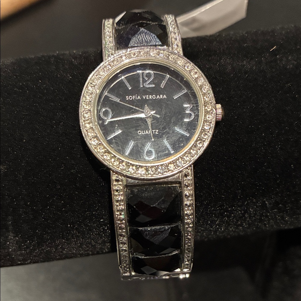 sofia by sofia vergara Black Crystal and Rhinestone Bracelet Watch